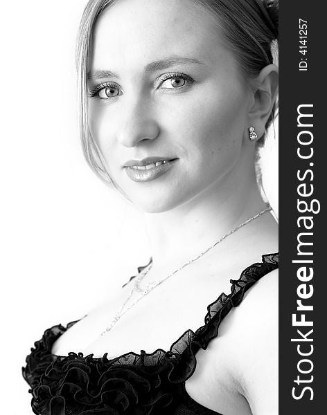 Beautiful black and white image of a young blonde woman in black lingerie. Beautiful black and white image of a young blonde woman in black lingerie