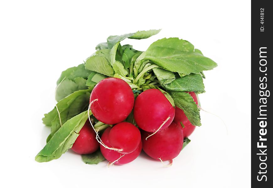 Bundle of red radish isolated on white background