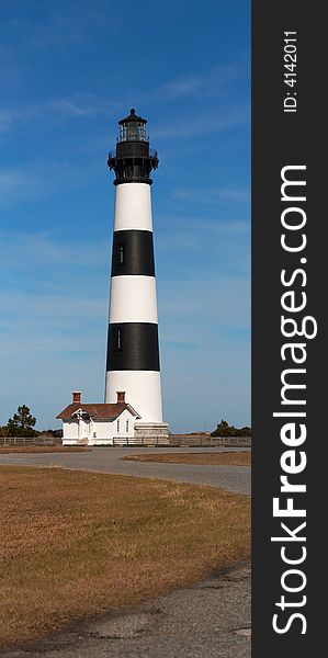 Bodie island light house panorama on blue sky