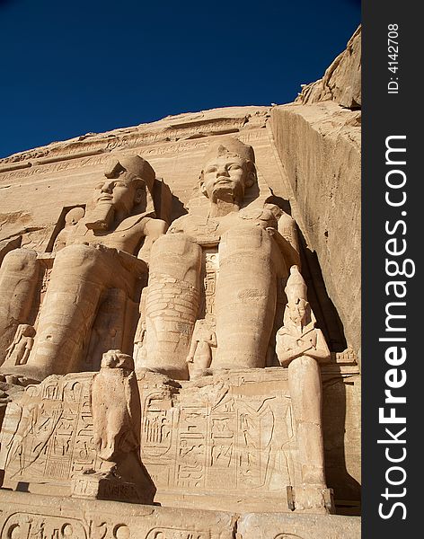 Ancient egyptian pharaoh sculptures.1264 year BC.  Abu Simbel, Egypt