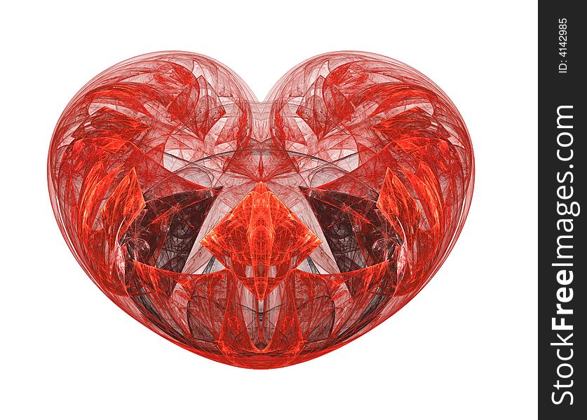 Red heart fractal on a white background and a diamond in the middle.