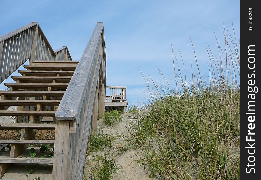 Camp Hatteras Boardwalk over sand dunes. Camp Hatteras Boardwalk over sand dunes