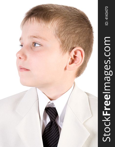 Well-dressed young businessman Boy weared at suit Isolated on white