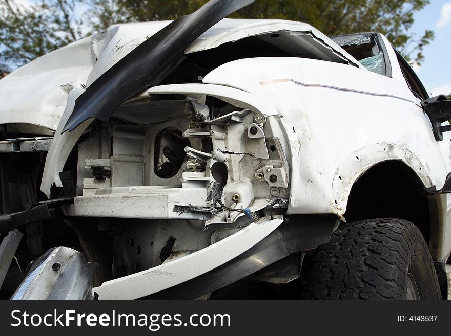 Pickup truck which has been in a serious accident. Pickup truck which has been in a serious accident