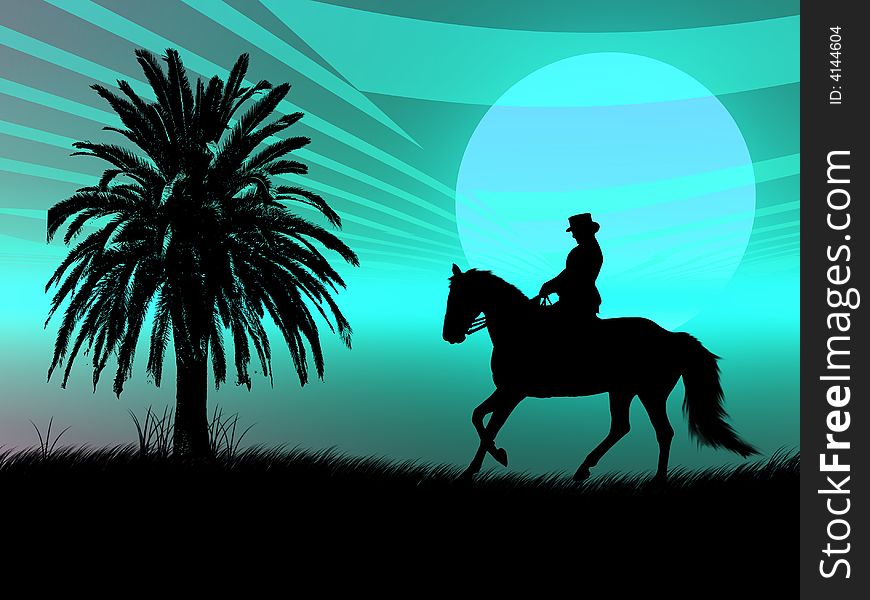 Woman riding with her horse in the night. Woman riding with her horse in the night