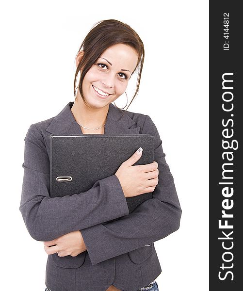 Beautiful business woman holding a black file folder