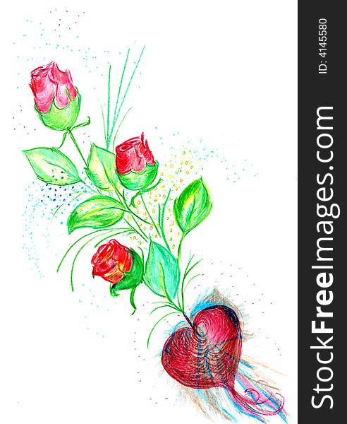 Valentine Card With Heart And Roses