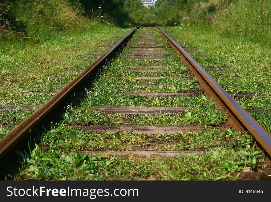 Empty train track leading nowhere. Empty train track leading nowhere