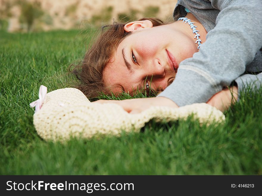 Young girl is enjoying herself at outdoor location