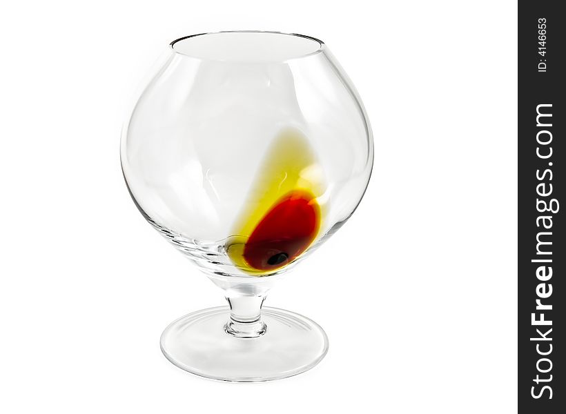 Decorated cognac glass on white background, clippi