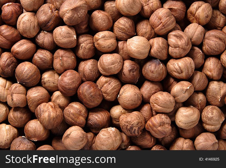 Food background of hazelnuts close-up