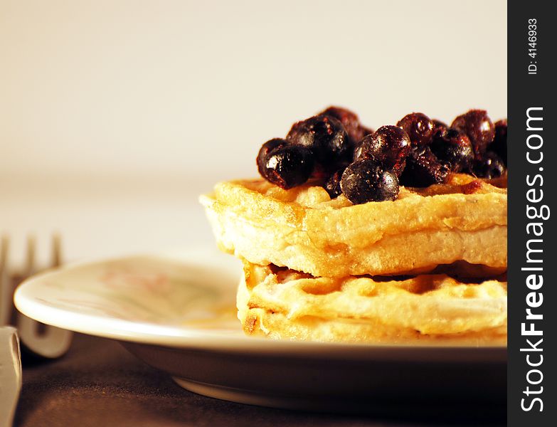 Waffles topped with blueberries