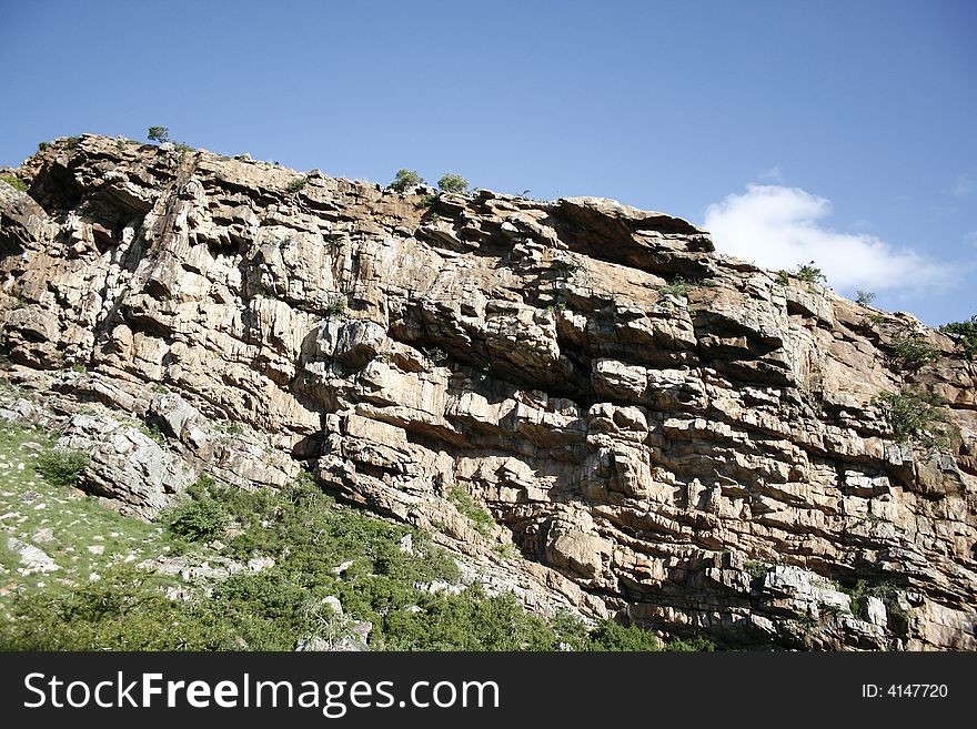 A rock formation on a farm in South Africa. where rock climbers practise climbing. A rock formation on a farm in South Africa. where rock climbers practise climbing
