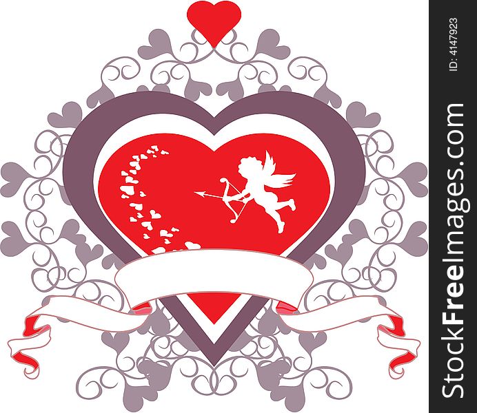 Little cupid and heart vector illustration
