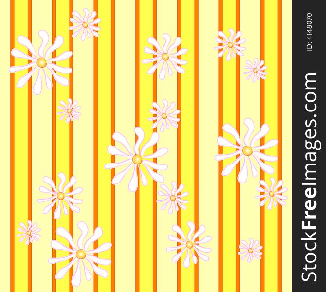 Vector illustration. Daisies on yellow and orange stripes. You can duplicate it to create a pattern. Vector illustration. Daisies on yellow and orange stripes. You can duplicate it to create a pattern.