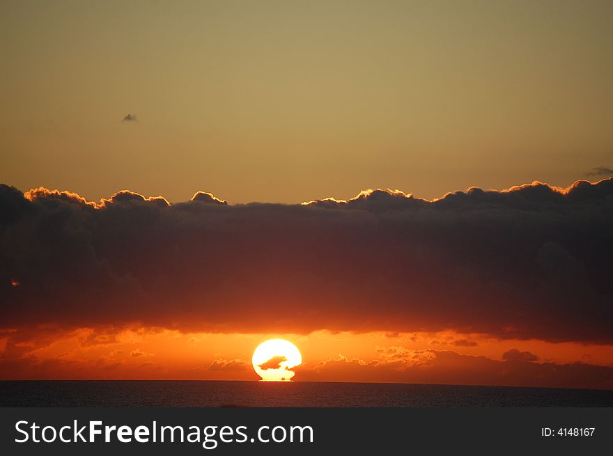 A orange Sunset in a beach