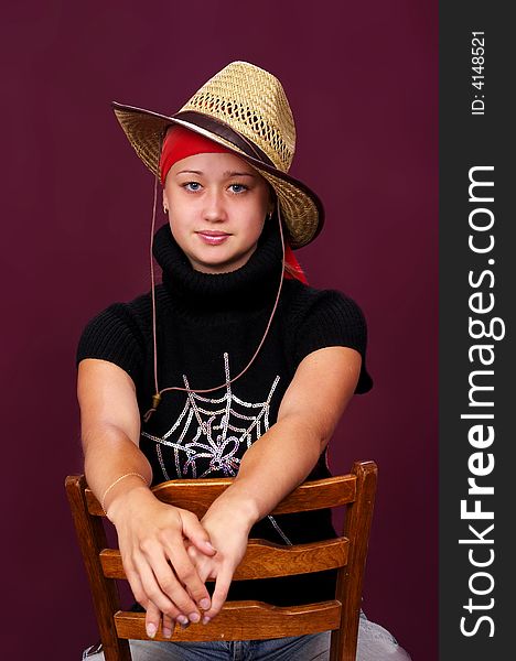 Pirate woman on a red background