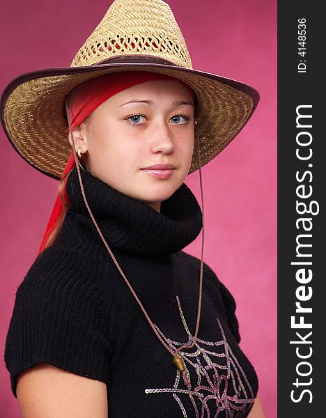 Pirate woman on a red background