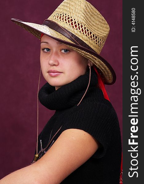 Pirate woman on a red background