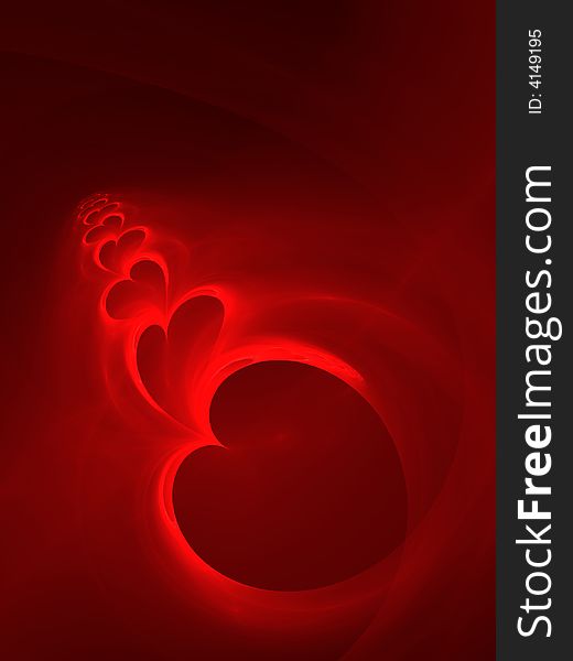 Abstract swirl background with red burning hearts