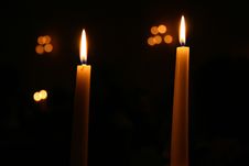 Two Candles Burning At Night Royalty Free Stock Photo