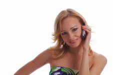 Young Blond Girl Talking On A Telephone Stock Photos