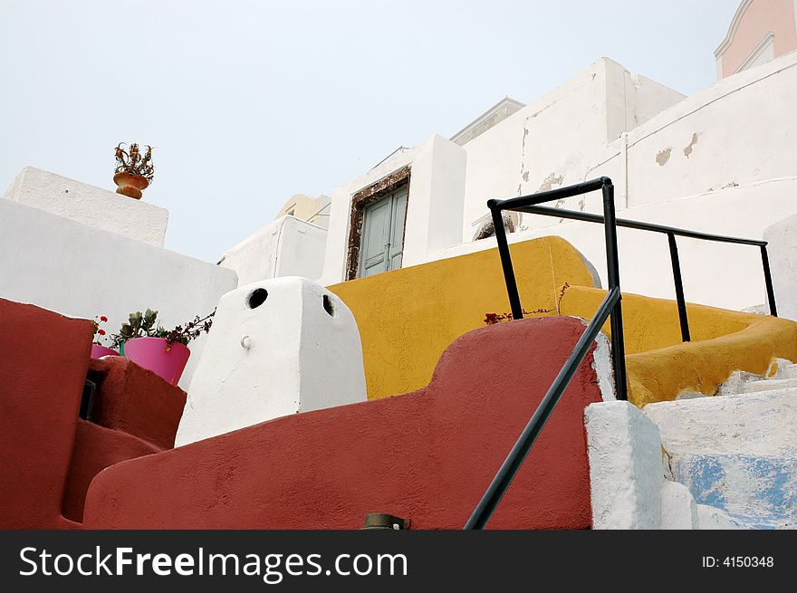 Colorful porches and stairs to Santorini