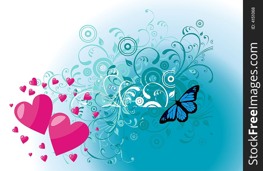 Hearts and butterfly floral background. Hearts and butterfly floral background