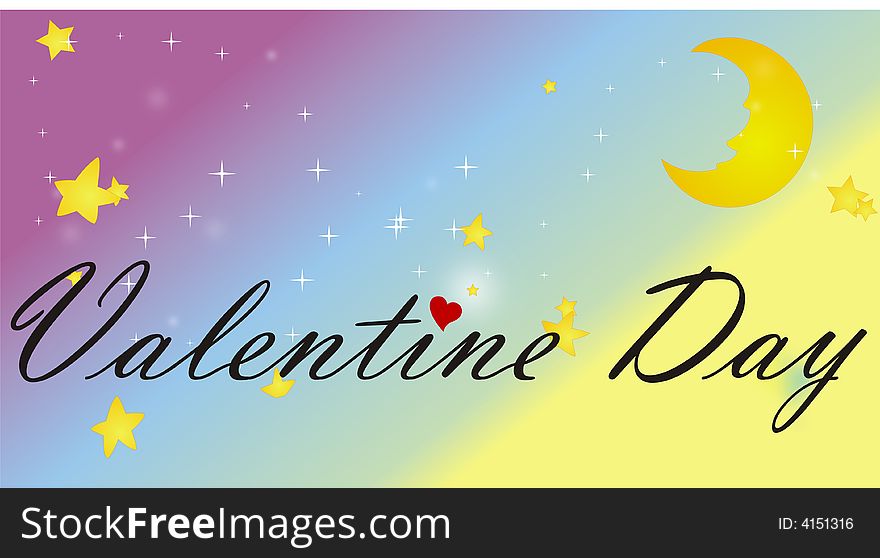 Valentine's day background with stars and moon