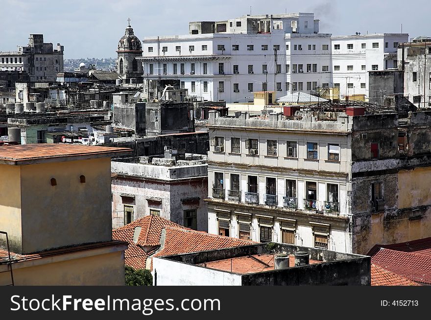 Birds eye view of decayed streets in old Havana. Birds eye view of decayed streets in old Havana.