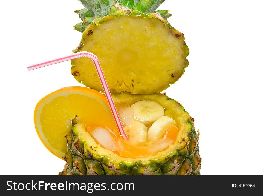 Close-up cocktail with pineapple as cup, isolated on white. Close-up cocktail with pineapple as cup, isolated on white