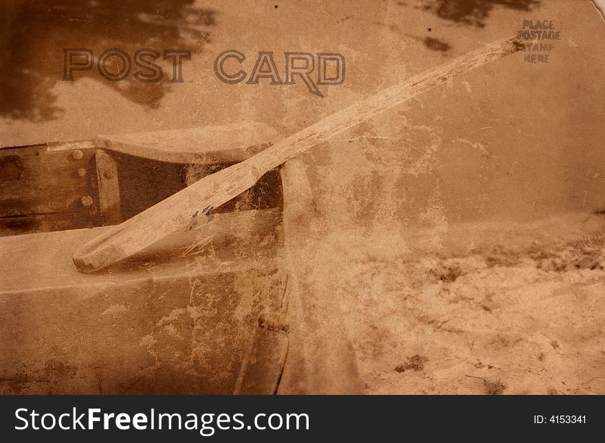 Vintage Grunge Style Poastcard With Boat. Vintage Grunge Style Poastcard With Boat