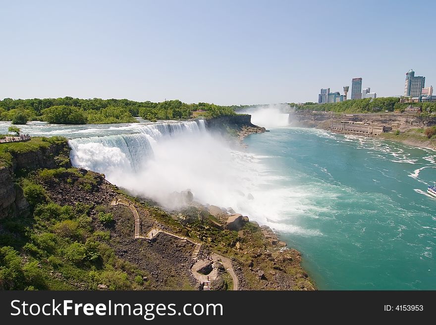 Wide angle view of the American Falls