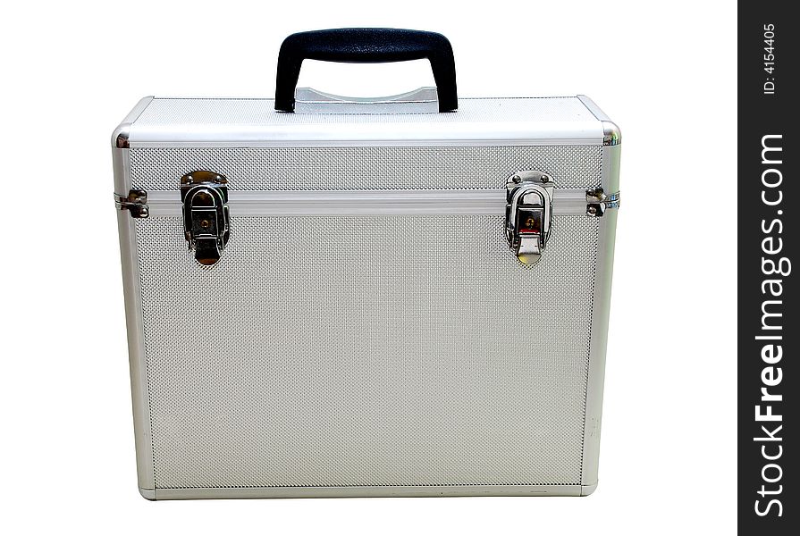 Metal briefcase on the white background