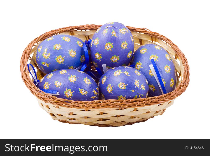 A basket of blue easter eggs isolated on the white background. A basket of blue easter eggs isolated on the white background