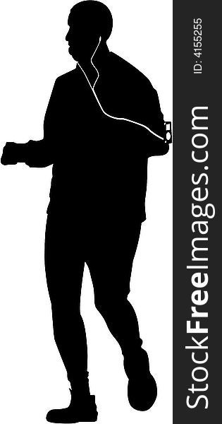 Vector image of old man jogging with mp3 player
