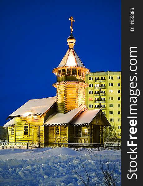 Wooden church of prelate Nikolay in northern city of Russia. Wooden church of prelate Nikolay in northern city of Russia.