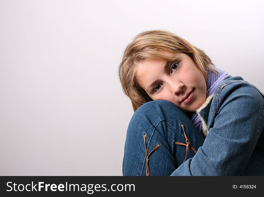 Teenage female model on a white background. Teenage female model on a white background