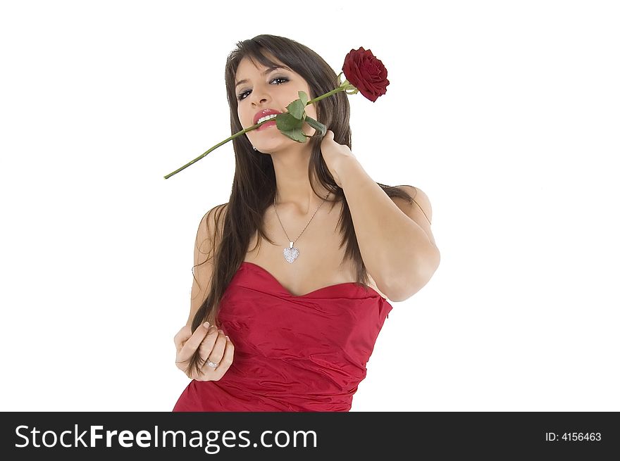 Pretty girl with red rose in her hand. Pretty girl with red rose in her hand