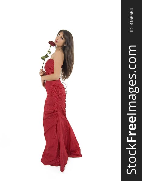 Pretty girl with red rose in her hand. Pretty girl with red rose in her hand