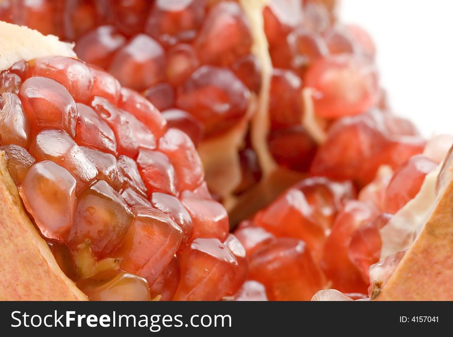 Object on white food fruit pomegranate. Object on white food fruit pomegranate