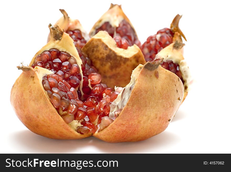 Object on white food fruit pomegranate. Object on white food fruit pomegranate