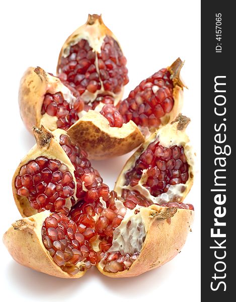 Object on white food fruit pomegranate. Object on white food fruit pomegranate