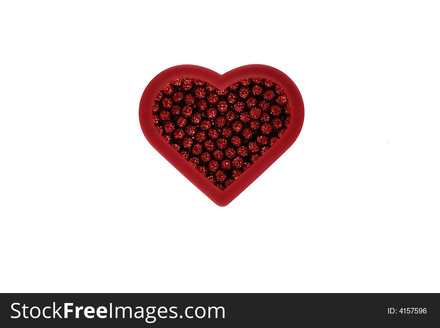 Single outlined red heart on white background with shiny beads inside. Single outlined red heart on white background with shiny beads inside