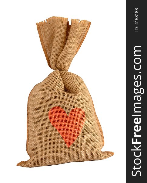 Valentine gift in simple canvas sack. Isolated on white. Valentine gift in simple canvas sack. Isolated on white.