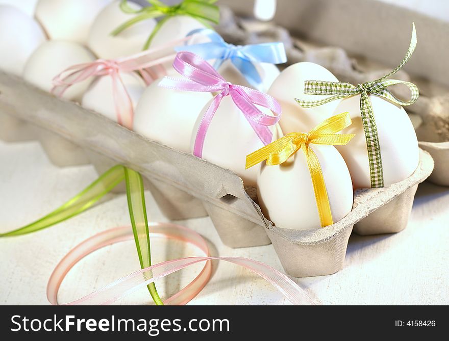 Eggs With Ribbons Ready For Easter