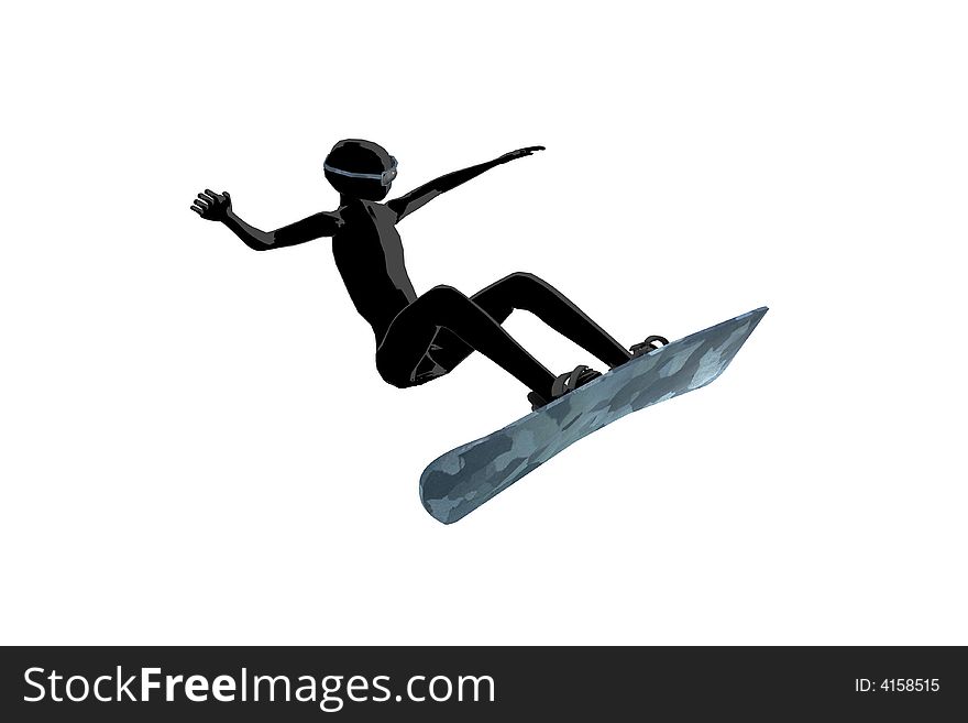 Snowboarder in air on white backround