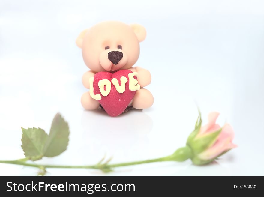 Valentines day background - rose and sugar bear. Valentines day background - rose and sugar bear