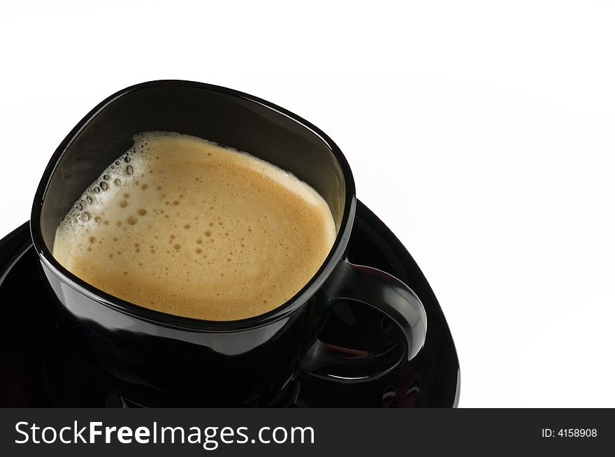 Close-up with coffee cup isolated on a white background. Close-up with coffee cup isolated on a white background