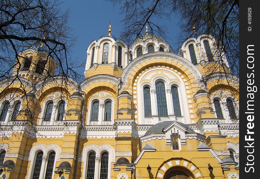 Ukrainian church. Combination of yellow, blue and whities. Ukrainian church. Combination of yellow, blue and whities.